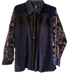 Vintage Koos of Course! mixed-pattern corduroy shirt jacket 1X Blue Excellent